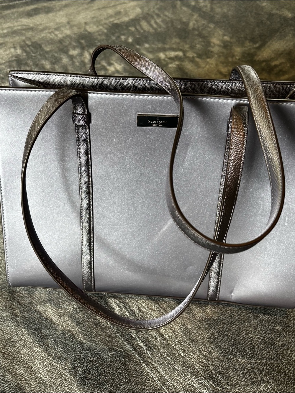 Kate Spade Kenzie Large Tote Metallic Pewter Zip Top Work Bag